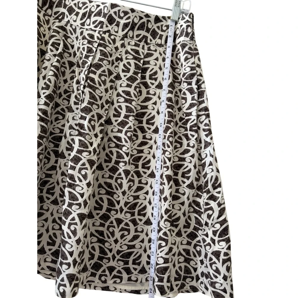 Merona Womens Brown Cream Geometric Scroll Print A-Line Skirt Size 4 Cotton Knee